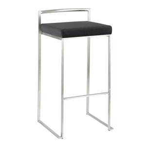 English Elm Fuji Contemporary Stackable Barstool Set Of 2 - Luxurious Black Velvet Cushion With Sleek Steel Frame B202P222169