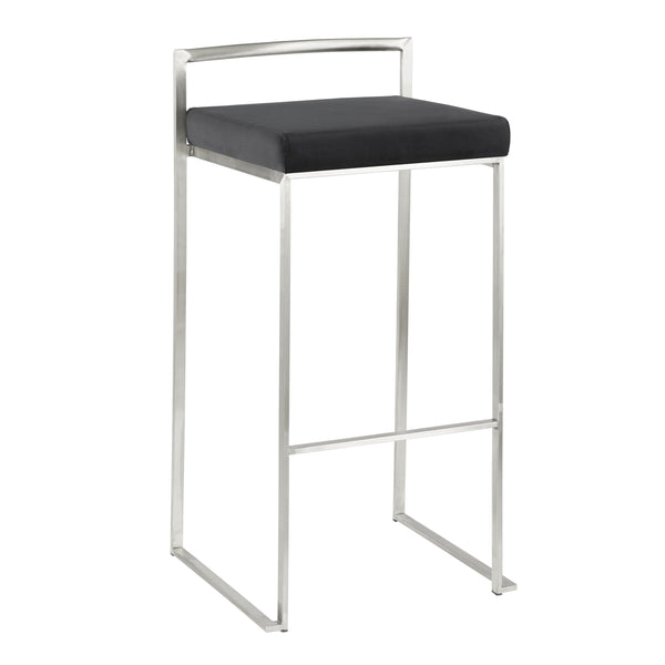 English Elm Fuji Contemporary Stackable Barstool Set Of 2 - Luxurious Black Velvet Cushion With Sleek Steel Frame B202P222169