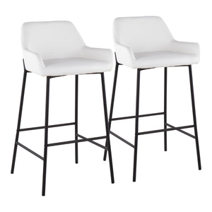English Elm Daniella Industrial Bar Stools Set Of 2 – Black Metal & White Faux Leather For Modern Spaces B202S00537