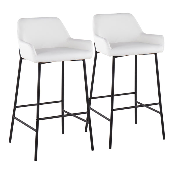 English Elm Daniella Industrial Bar Stools Set Of 2 – Black Metal & White Faux Leather For Modern Spaces B202S00537