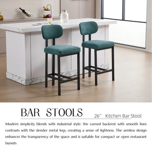 English Elm Bar Stools Set of 2 Upholstered Fabric Seat with Foam Cushion Black Metal Legs W3244P310204