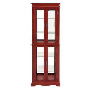 English Elm Lighted Glass Curio Display Cabinet – Elegant Cherry Wood Frame With Adjustable Shelves & Bulb Included W1758P300134