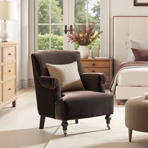 English Elm Jennifer Taylor Home - Eloise Handcrafted 30" Pleated Sock-Arm Accent Chair with Camelback Silhouette and Solid Wood Legs Brown B2719P387116