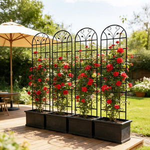 English Elm 4 Pack Powder-coated Metal Garden Trellis Panels Rustproof Climbing Plant Support Outdoor W1586P268035