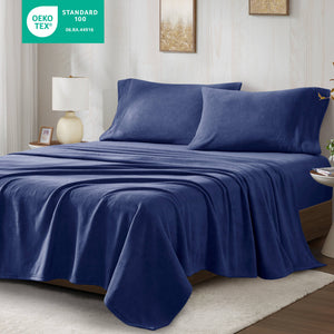 JLA Home True North by Sleep Philosophy - Sheet Micro Fleece Sheet Set — Ultra-Soft, OEKO-TEX Certified, Breathable Warmth, Pill-Resistant Comfort Navy TN20-0451