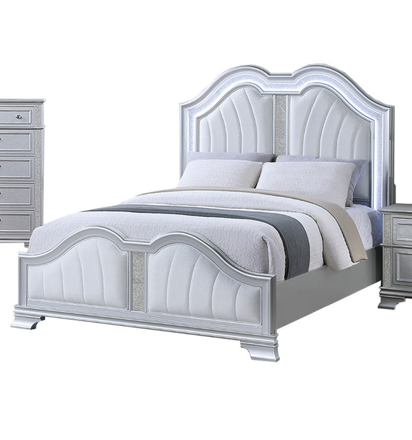 English Elm Cotemporary Queen Bed with Double-Arched Headboard, Glitter Stripe & Built-In LED Lighting, Upholstered Plush Gray 29 L x 5 W x 68 H B011S01692