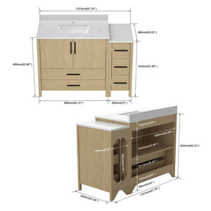English Elm 108"w×22"d×34"h Freestanding Double Sink Vanity with White Countertop Soft Close T3785S00002