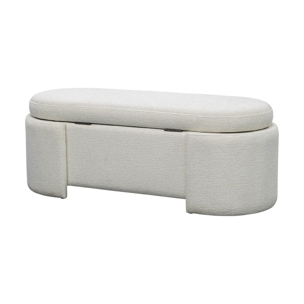 English Elm Fully Upholstered Oval Bench with Soft Close Storage Lid for Bedroom Entryway B035P408399
