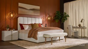 Sunpan Jamille Bed - Plush Eclipse White Upholstered Design with Solid Oak Frame and Extra Thick Headboard Queen