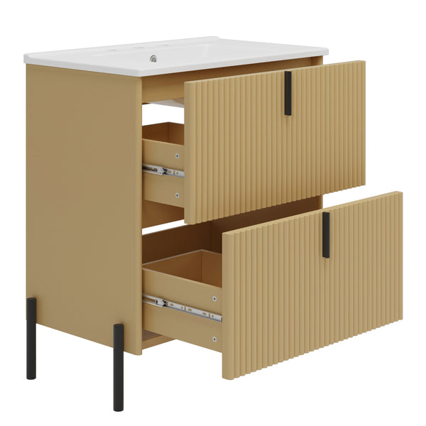 English Elm Christopher Knight Home® - 30" Bathroom Vanity With Elegant Ceramic Sink, Soft-Close Drawers & Fluted Design For Modern Spaces N817P288931N