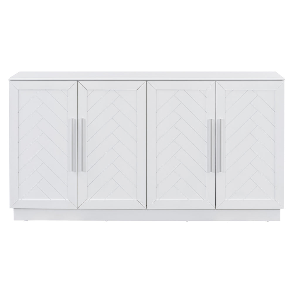 English Elm TREXM Elegant Sideboard Buffet Cabinet with Adjustable Shelves, Spacious Storage, Silver Handles, 60" White N715P192557K