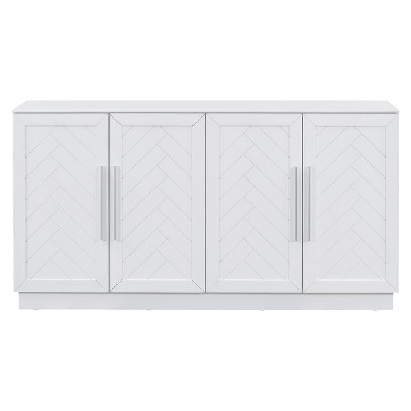 English Elm TREXM Elegant Sideboard Buffet Cabinet with Adjustable Shelves, Spacious Storage, Silver Handles, 60" White N715P192557K