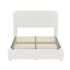 English Elm Boucle Cloud Upholstered Full Platform Bed with Adjustable Curved Headboard in White N733P439489K