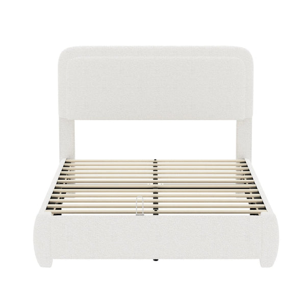 English Elm Boucle Cloud Upholstered Full Platform Bed with Adjustable Curved Headboard in White N733P439489K