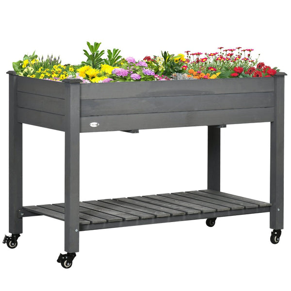 English Elm Outsunny Elevated Wooden Garden Bed With Lockable Wheels, Storage Shelf & Drainage For Easy Gardening W2225P174427-GIGA