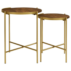 English Elm Genevieve Mango Wood Round Nesting Tables with Gold Iron Base for Living Room B062P447808