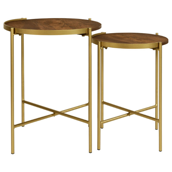 English Elm Genevieve Mango Wood Round Nesting Tables with Gold Iron Base for Living Room B062P447808