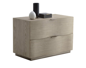 Sunpan Hoyos Nightstand - Elegant Light Oak Design with Warm Brass Handles and Soft-Close Drawers