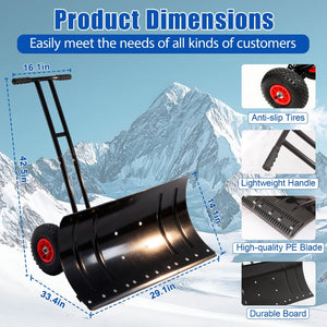 English Elm 30" Carbon Steel Snow Pusher with Wheeled Frame and Adjustable Ergonomic Handle W1422P362636