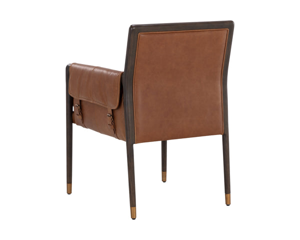 Sunpan Mauti Dining Armchair: Vintage-Inspired Design with Rustic Charm and Handcrafted Leather Elegance Brown / Shalimar Tobacco Leather