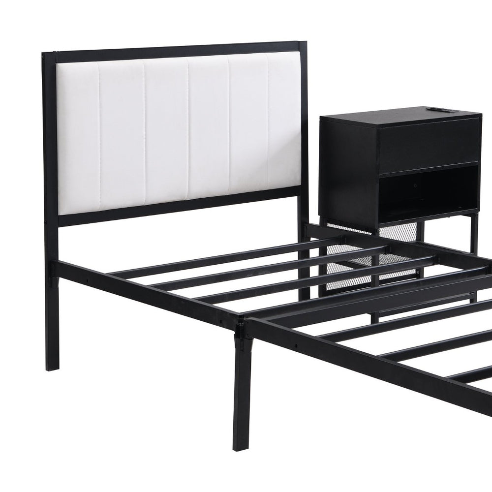 English Elm Twin Metal Platform Bed With Two-Tier Shelves & Wooden Cabinet - Stylish Storage Solution In Black N737P199330B-GIGA