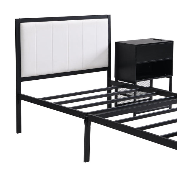 English Elm Twin Metal Platform Bed With Two-Tier Shelves & Wooden Cabinet - Stylish Storage Solution In Black N737P199330B-GIGA
