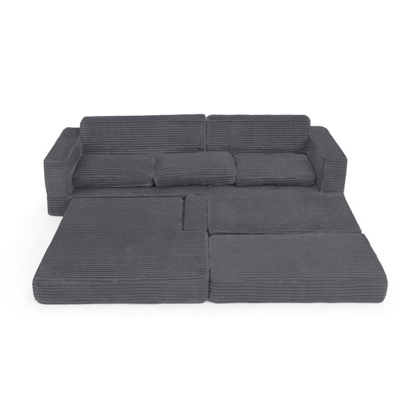 English Elm Right modular sectional sofa unfolds into bed — space-saving, flannelette comfort with foam & spring support, no assembly required Gray W487S00299