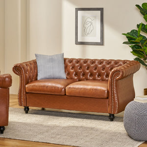 Christopher Knight Home® - Noble House - Silverdale Traditional Chesterfield Loveseat, Cognac Brown and Dark Brown