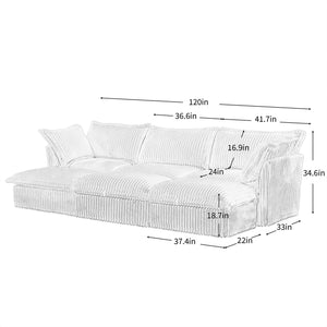 English Elm Living Room Sofa - Cozy 3-Seater Slipcovered Sofa With 3 Ottomans, Modular Design & Corduroy Comfort W3041S00140