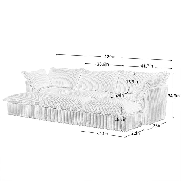 English Elm Living Room Sofa - Cozy 3-Seater Slipcovered Sofa With 3 Ottomans, Modular Design & Corduroy Comfort W3041S00140