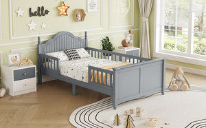 English Elm Twin Solid Wood Twin Platform Bed with Headboard & Footboard, Gray Kids Guardrail, Sturdy 250LB Capacity, 78.7"x42.2"x36" W2593P358752