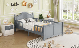 English Elm Twin Low Profile Kids Platform Bed Solid Pine Frame with Guardrails and Storage Grey W2593P411270
