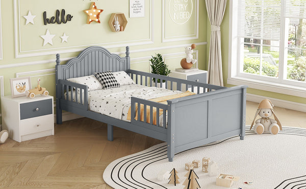 English Elm Twin Low Profile Kids Platform Bed Solid Pine Frame with Guardrails and Storage Grey W2593P411270
