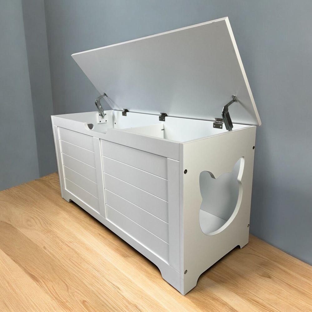 English Elm 39.4" Modern Top-Open Cat Litter Box Enclosure Cabinet, Dog-Proof Hideaway, Storage End Table White W1412P176880