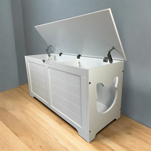 English Elm 39.4" Modern Top-Open Cat Litter Box Enclosure Cabinet, Dog-Proof Hideaway, Storage End Table White W1412P176880