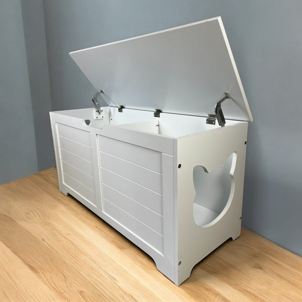 English Elm 39.4" Modern Top-Open Cat Litter Box Enclosure Cabinet, Dog-Proof Hideaway, Storage End Table White W1412P176880
