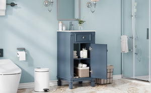 English Elm 18-inch French Country Freestanding Bathroom Vanity Rubberwood Cabinet with Ceramic Sink Blue N710P371187C