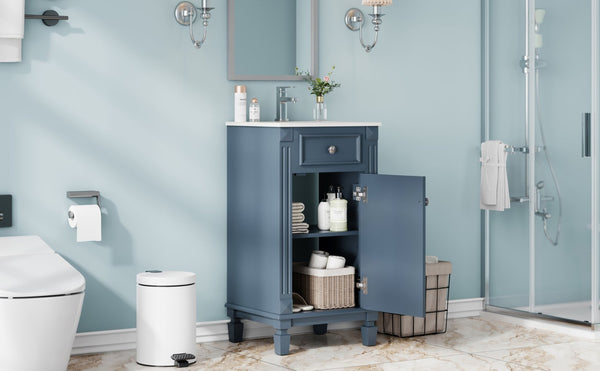 English Elm 18-inch French Country Freestanding Bathroom Vanity Rubberwood Cabinet with Ceramic Sink Blue N710P371187C