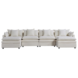 English Elm 142.52"Modern Chenille U-Shaped Sectional Sofa with Convertible Chaise, Solid Wood Frame, Plush Foam Seating and Ottomans for Spacious Living W1036S00058