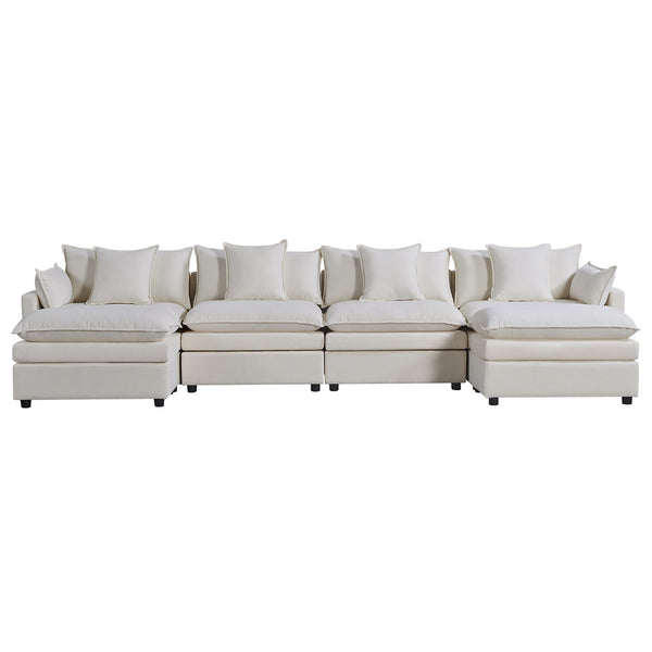 English Elm 142.52"Modern Chenille U-Shaped Sectional Sofa with Convertible Chaise, Solid Wood Frame, Plush Foam Seating and Ottomans for Spacious Living W1036S00058