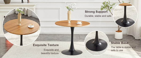 English Elm Round Faux Marble Tulip Pedestal Dining Table Mid Century Modern for Small Bistro Spaces Black,Wood W2920P405350