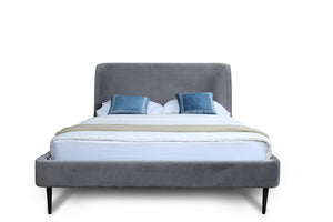 English Elm Full Velvet Upholstered Bed Arched Headboard Mid-century Style with Metal Legs Grey+Black B365S00148