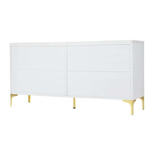 English Elm Creative Carved 4-Door Sideboard with Push-to-Open Design, MDF & Solid Wood Buffet Cabinet White W2696P279975
