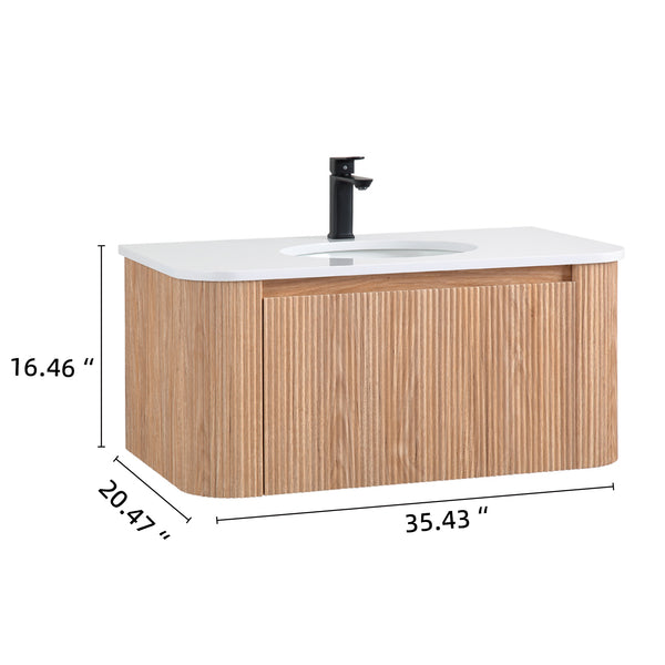 English Elm Arcora 36 Inch Wall Mounted Floating Bathroom Vanity With Curved Sink, Soft Close Drawer & Modern Design W3235P336190