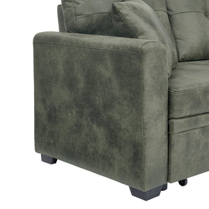 English Elm Sleeper Sectional Sofa with Pull Out Bed Storage Chaise Tufted Olive Fabric W5568S00036