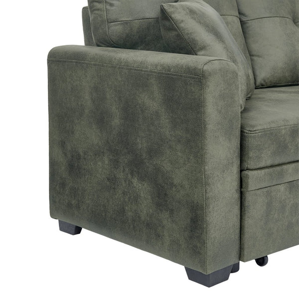 English Elm Sleeper Sectional Sofa with Pull Out Bed Storage Chaise Tufted Olive Fabric W5568S00036