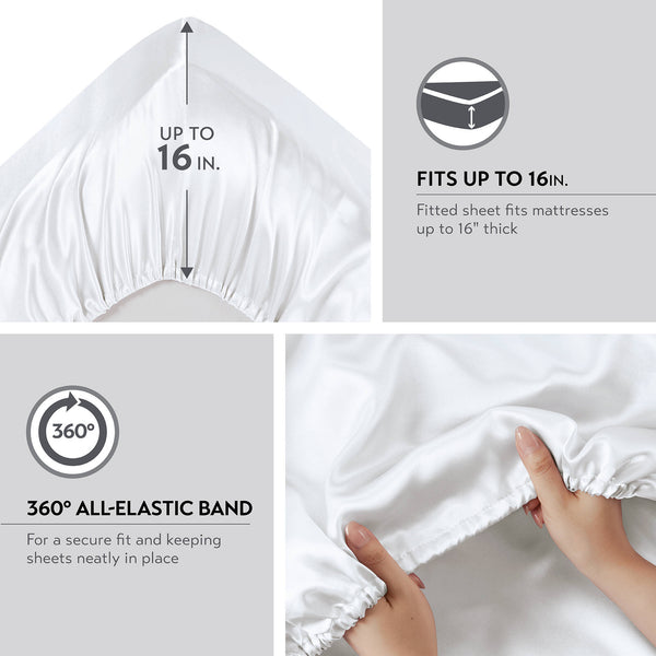 English Elm 4 Luxury Satin Twin Sheet Set - 100% Polyester, Soft Smooth 90g Finish, Deep Pocket Fit & Breathable Comfort White 11.81 L x 9.84 W x 3.15 H B035P319695