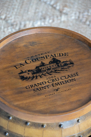 English Elm 20.5x20.5x24" Rustic Napa Wine Barrel Side Table with Hidden Interior Wine Rack, Wood & Iron Bands W2078P324202