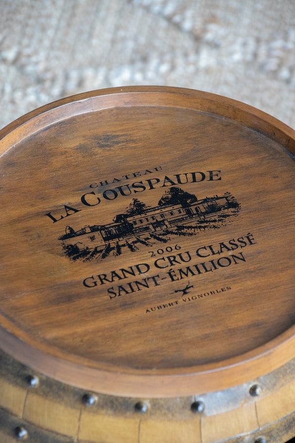 English Elm 20.5x20.5x24" Rustic Napa Wine Barrel Side Table with Hidden Interior Wine Rack, Wood & Iron Bands W2078P324202