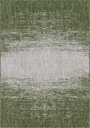 Unique Loom Outdoor Modern Ombre Machine Made Abstract Rug Green, Ivory 8' 0" x 11' 4"